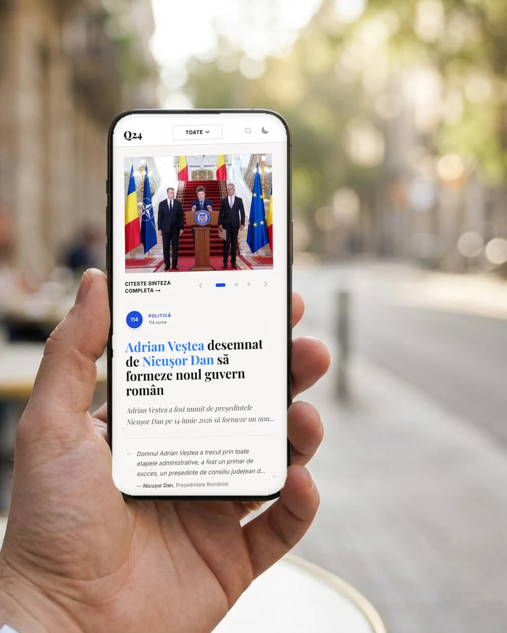 Mockup Q24, platformă de știri cu AI
