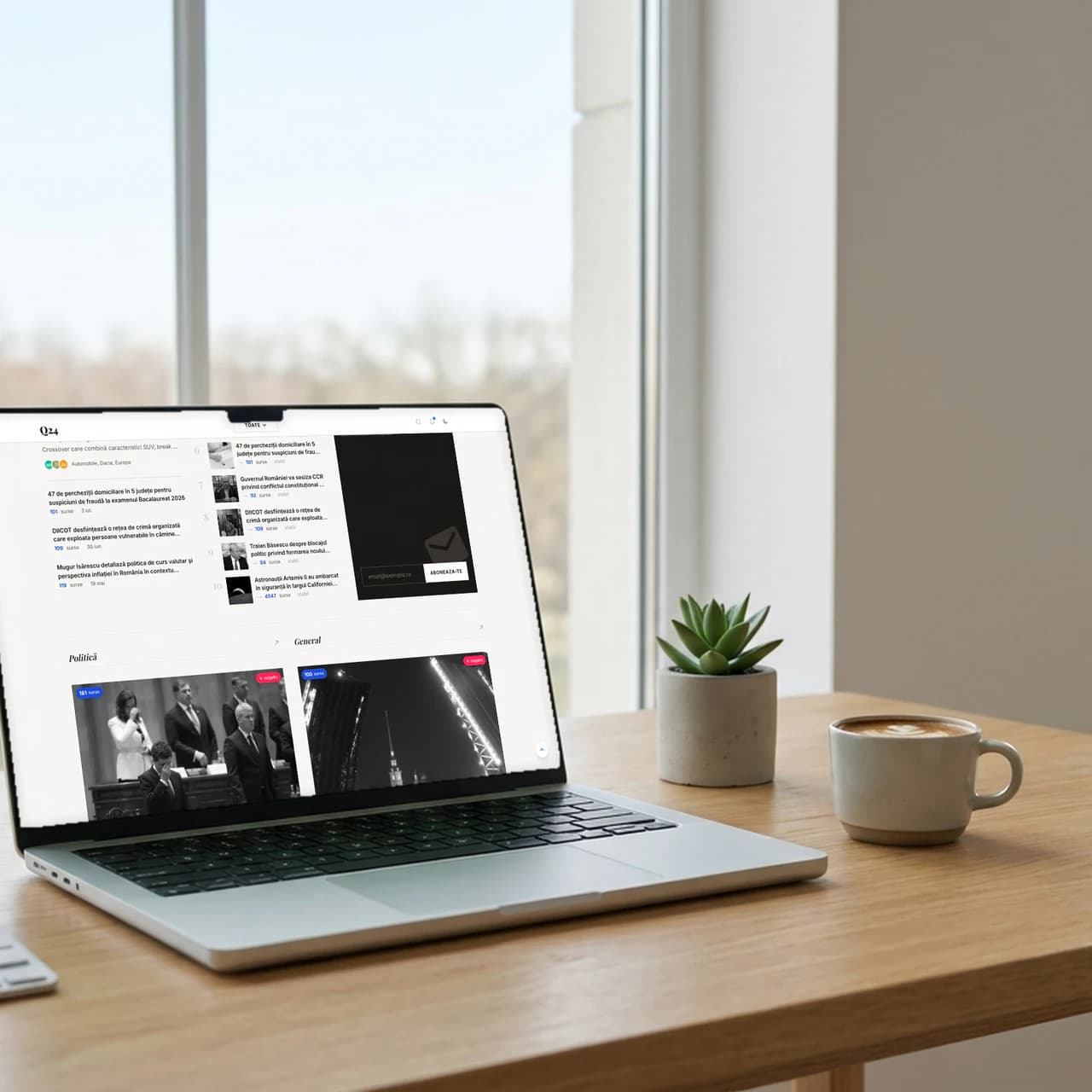 Q24, o secțiune de știri pe laptop